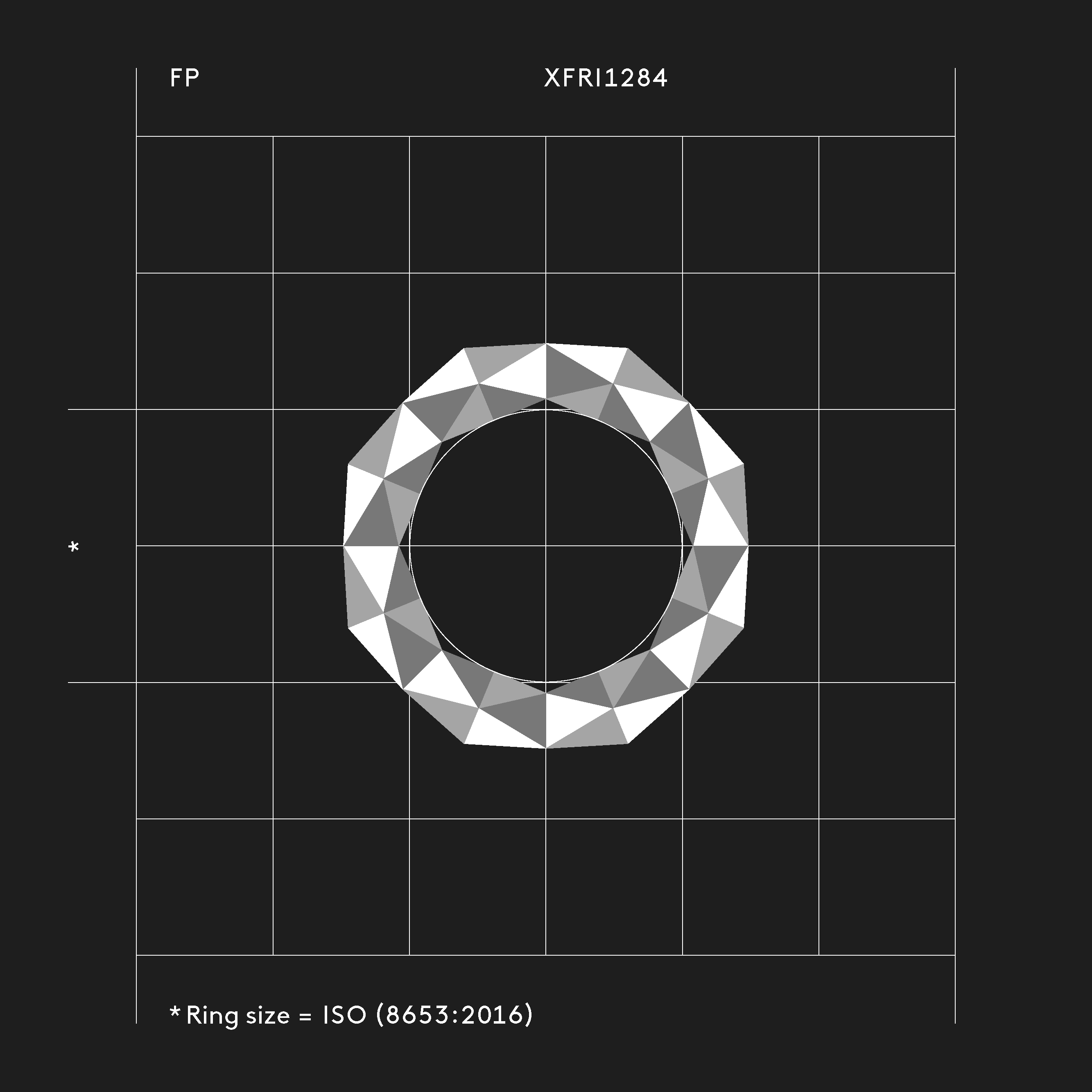 Schmuckstück mit Struktur: Ring XFRI1284 mit 128 Facetten, gestaltet von Fine Principles — inspiriert von Grafik, Raster und Falttechnik.